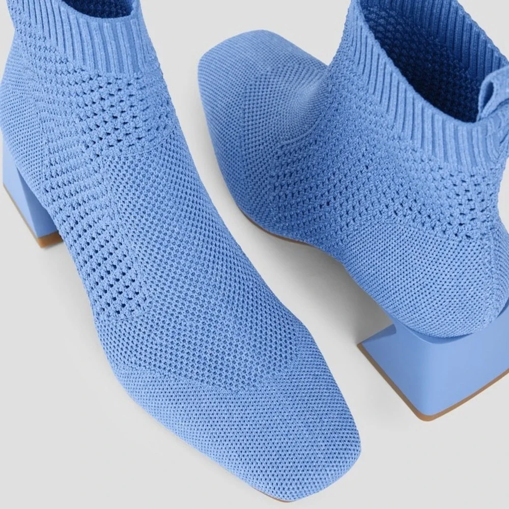 VIVAIA Square Toe Heeled Ankle Boots with‎ Perforated Design Blue EU/35 US/5 - Picture 4 of 14